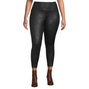 Terra & Sky Skinny Black Faux Leather/Shiny Leggings w/ Stretch Plus Size OX